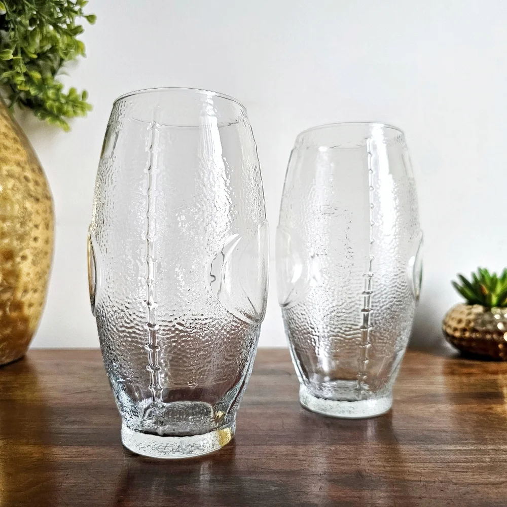 Libbey Vintage Football Glasses Set of 2 Raised Design Tumblers 7” Sports Barwar